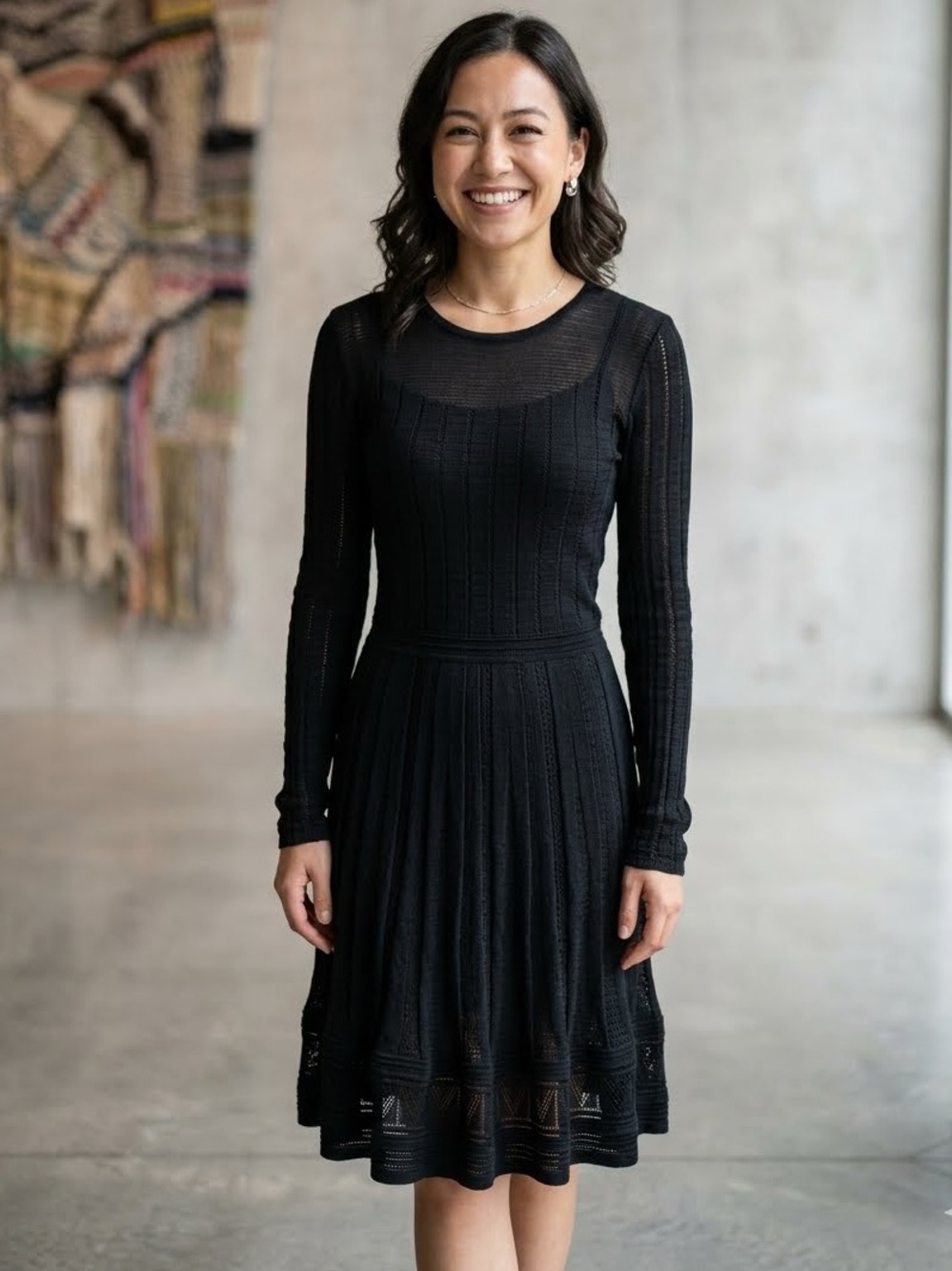 M Missoni Black Textured Knit Fit and Flare Dress Whimsigoth Quiet Luxury
